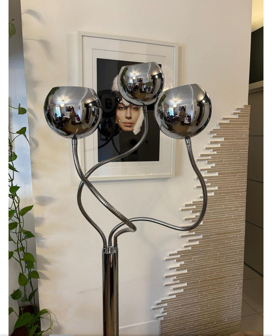 Reggiani floor lamp vintage design art deco modular braccia cromate in ottone made in Italy