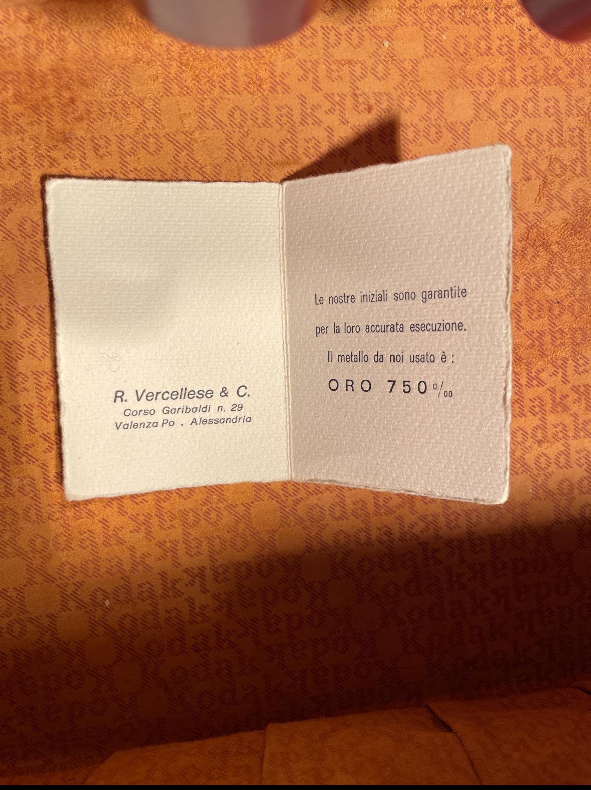 Certificato di autenticità in pelle per astuccio porta gioielli vintage italiano di alta qualità