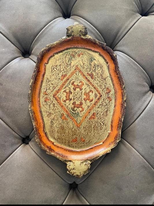 vassoio vintage da comodino in stile fiorentino barocco antico decorazione artigianale italiana