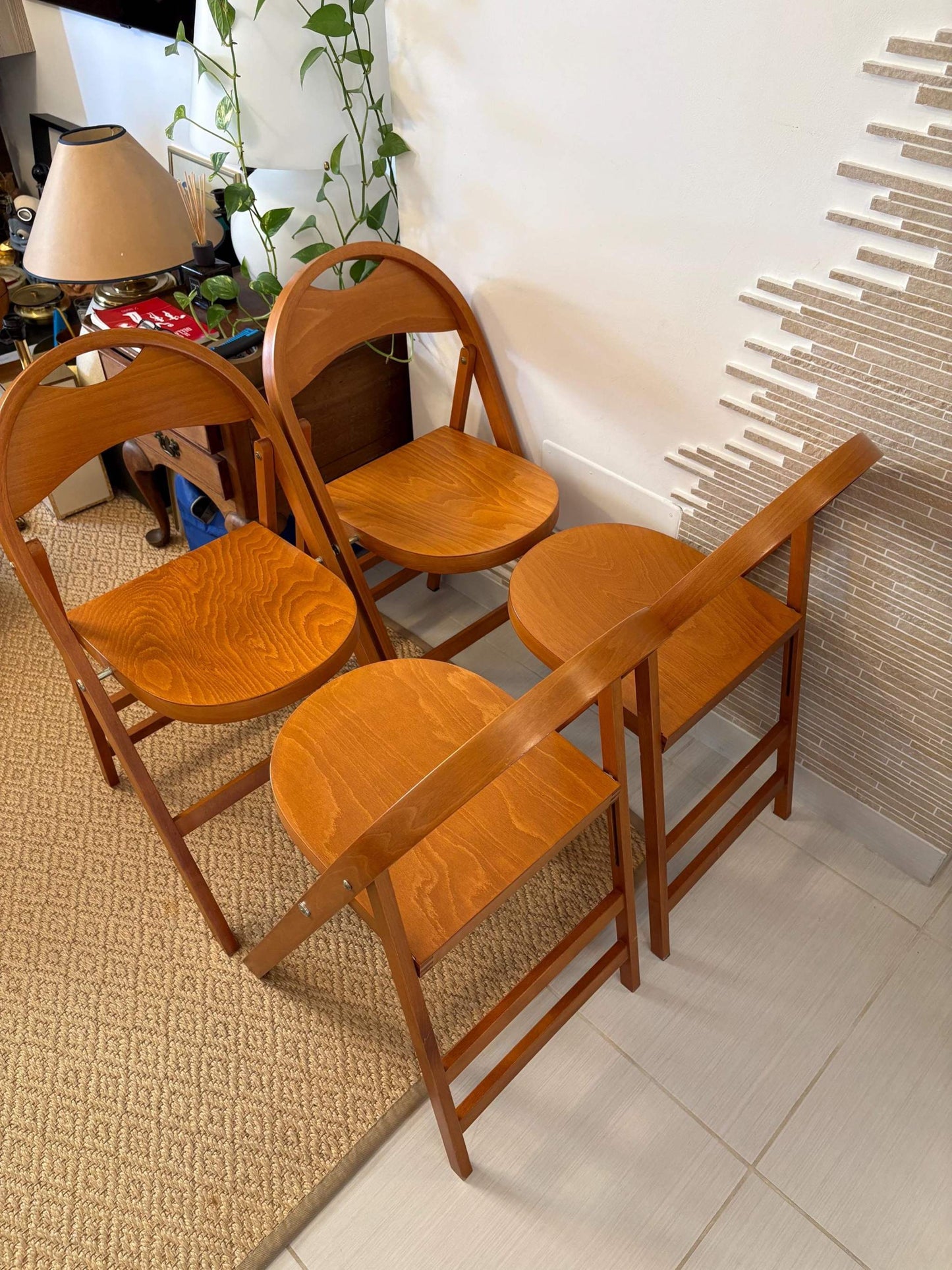 Set di quattro sedie pieghevoli Tric Castiglioni vintage in legno design italiano mid century raro