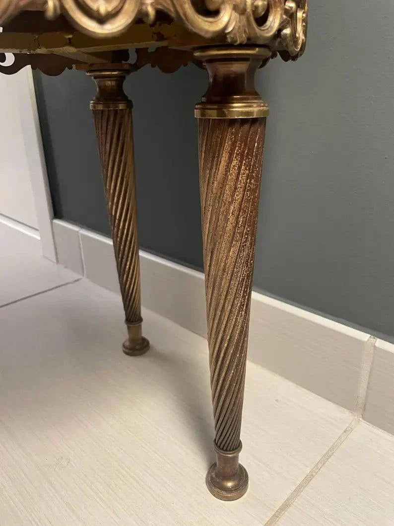 Gambe in ottone vintage scolpite a spirale per sedia da pianoforte in stile mid-century Art Deco