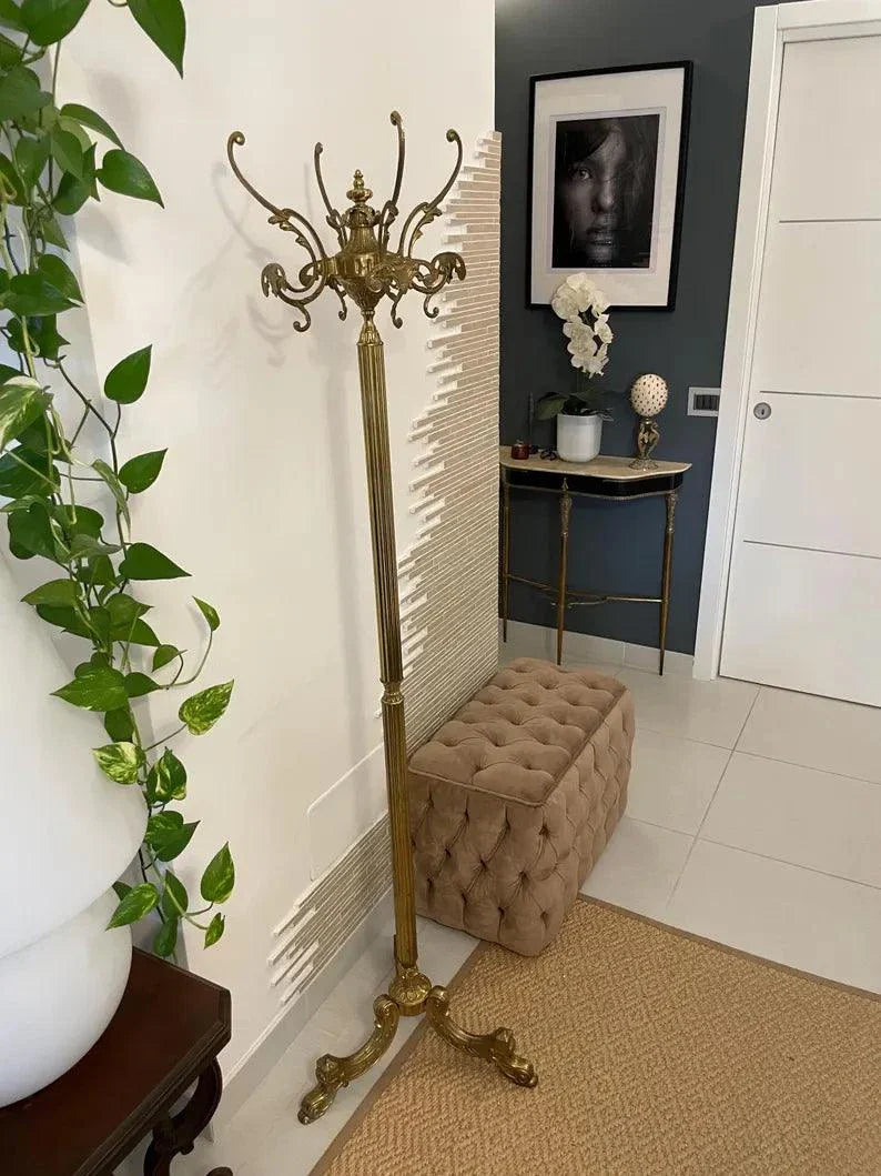 Attaccapanni vintage in ottone dorato stile Mid Century e Art Deco, portabiti italiano elegante per ingresso raffinato