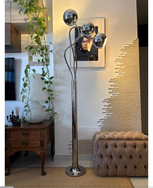 Lampada da terra Reggiani vintage modular design art deco in ottone cromato made in Italy