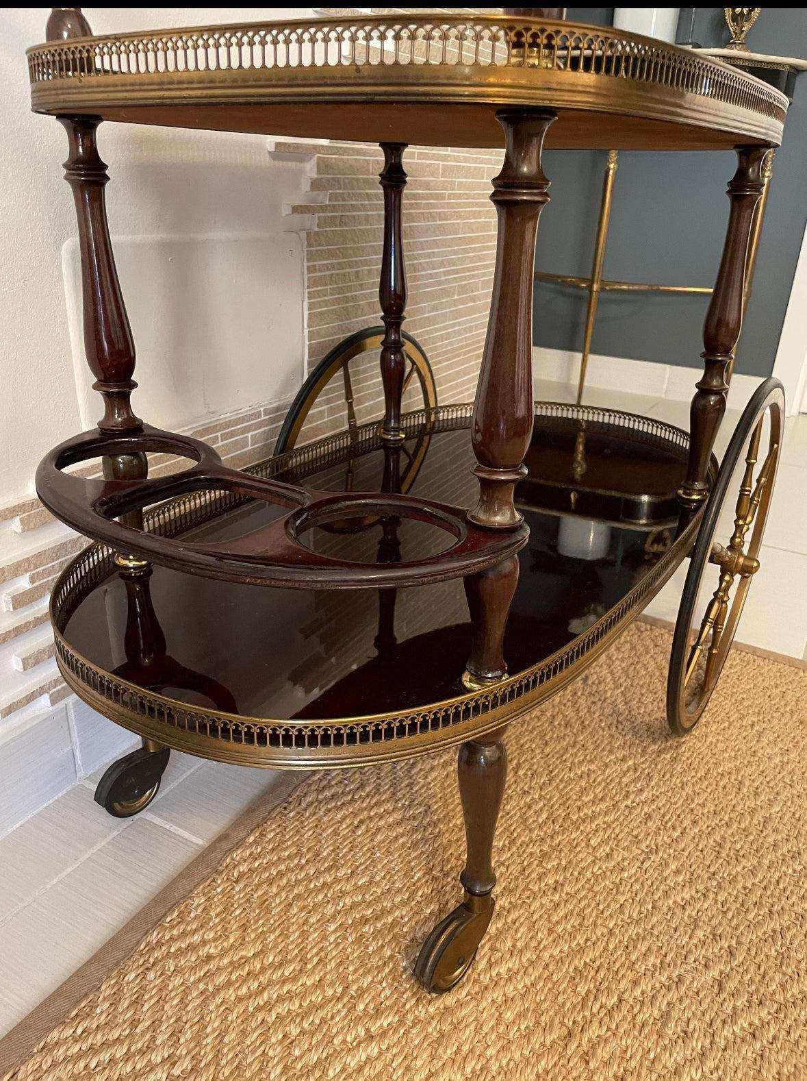 carrello bar vintage italiano in ottone con ruote pannelli in vetro design anni 50 elegante e funzionale