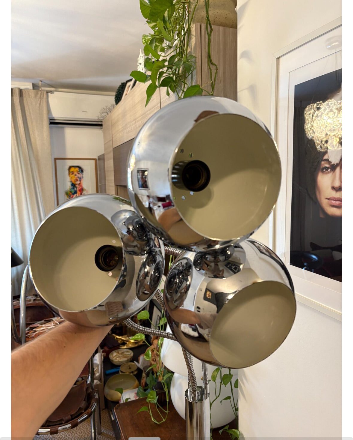 Lampada da terra Reggiani vintage in ottone cromato modulare design Bauhaus anni '60 made in Italy