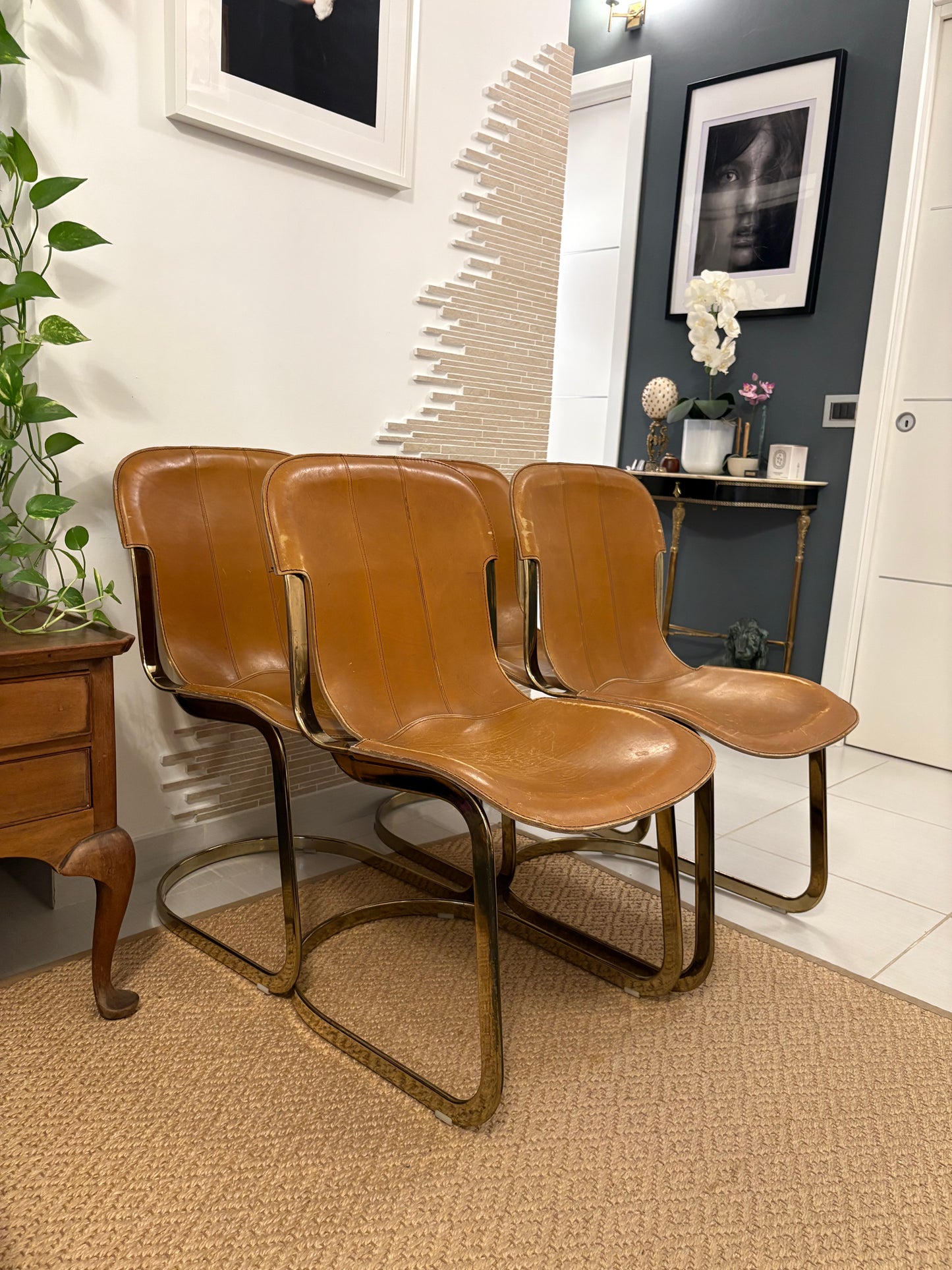 Set of 4 Willy Rizzo leather chairs