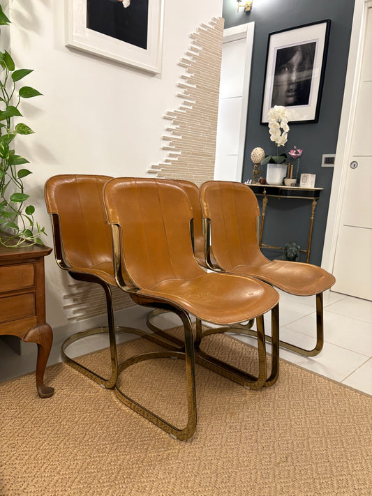 Set of 4 Willy Rizzo leather chairs