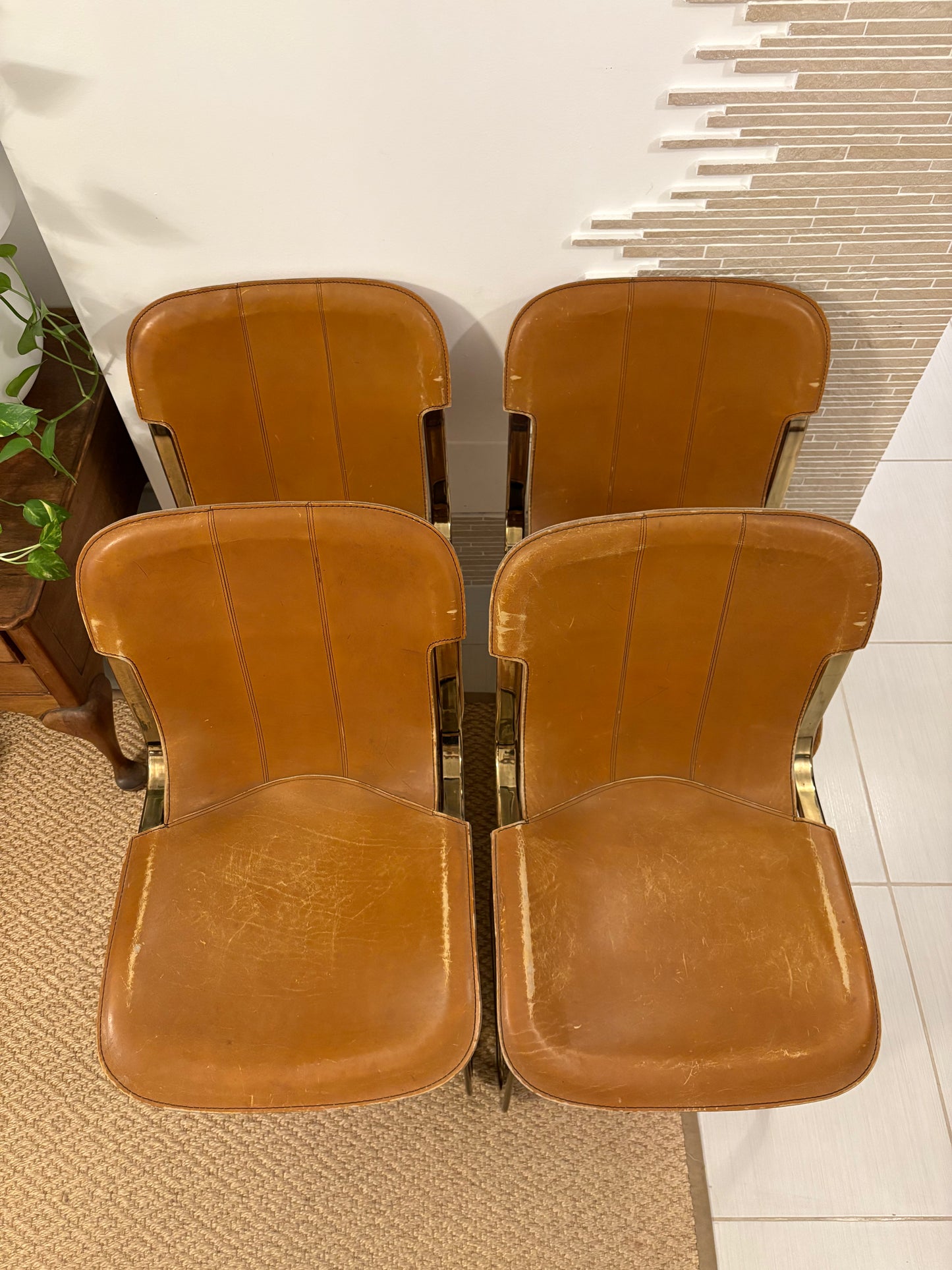 Set of 4 Willy Rizzo leather chairs