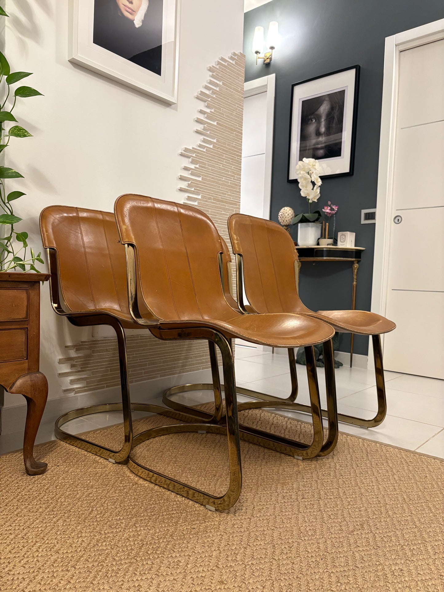 Set of 4 Willy Rizzo leather chairs