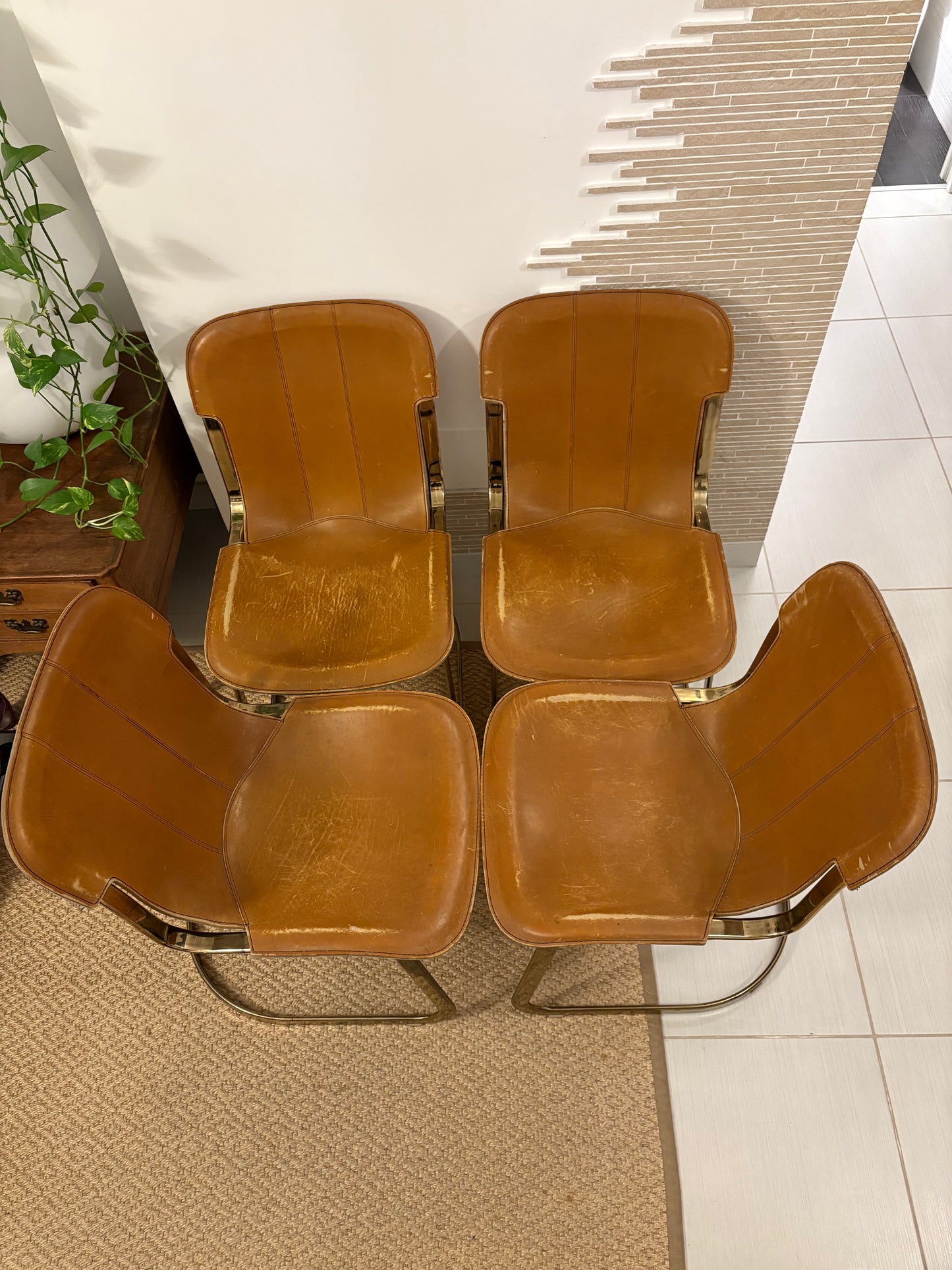 Set of 4 Willy Rizzo leather chairs