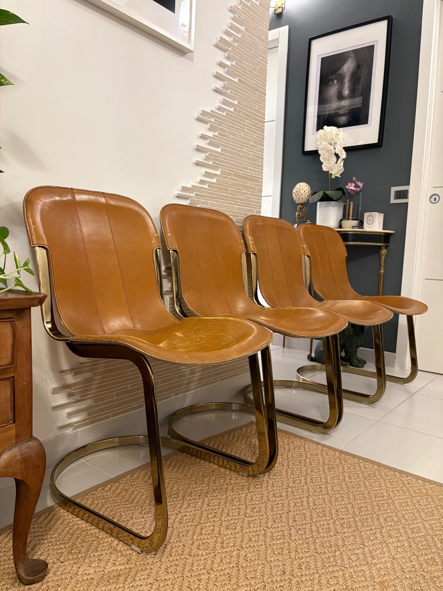 Set of 4 Willy Rizzo leather chairs