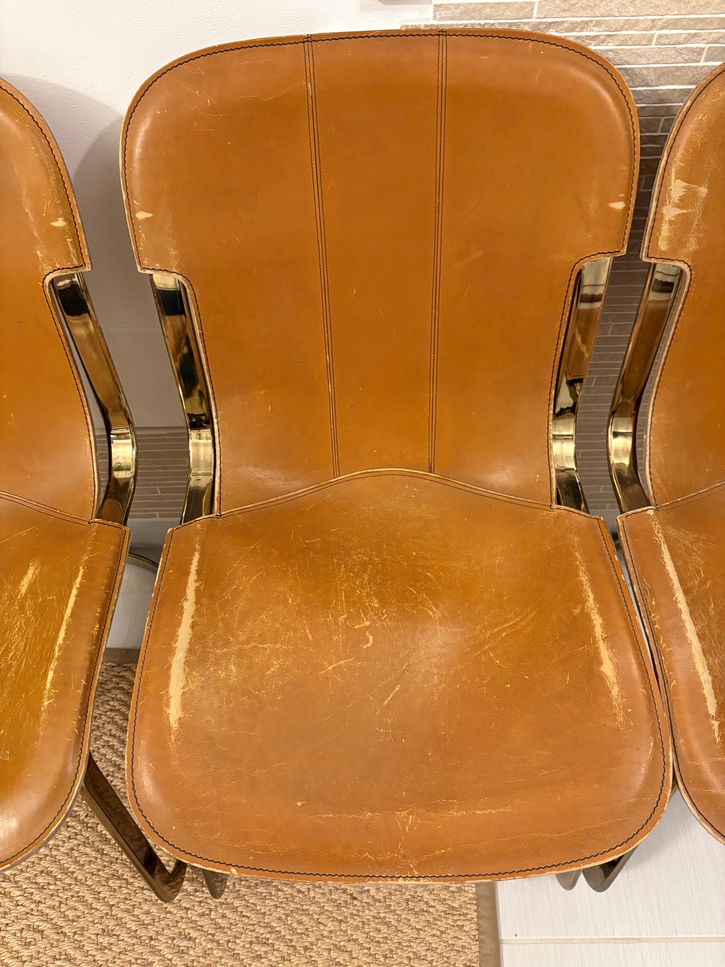 Set of 4 Willy Rizzo leather chairs