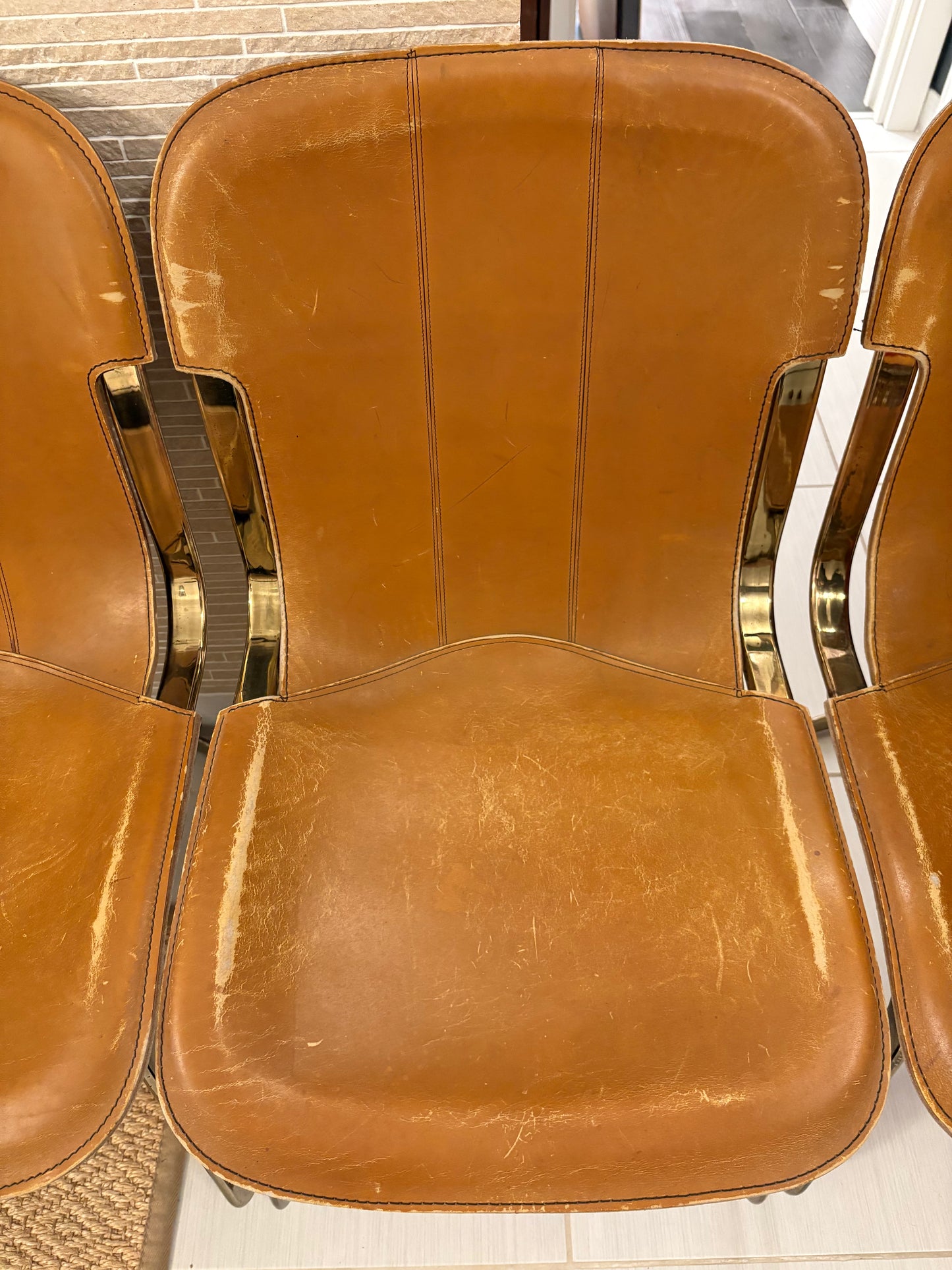 Set of 4 Willy Rizzo leather chairs