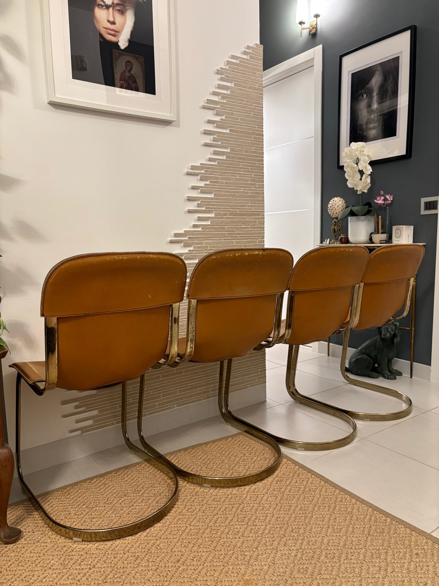 Set of 4 Willy Rizzo leather chairs