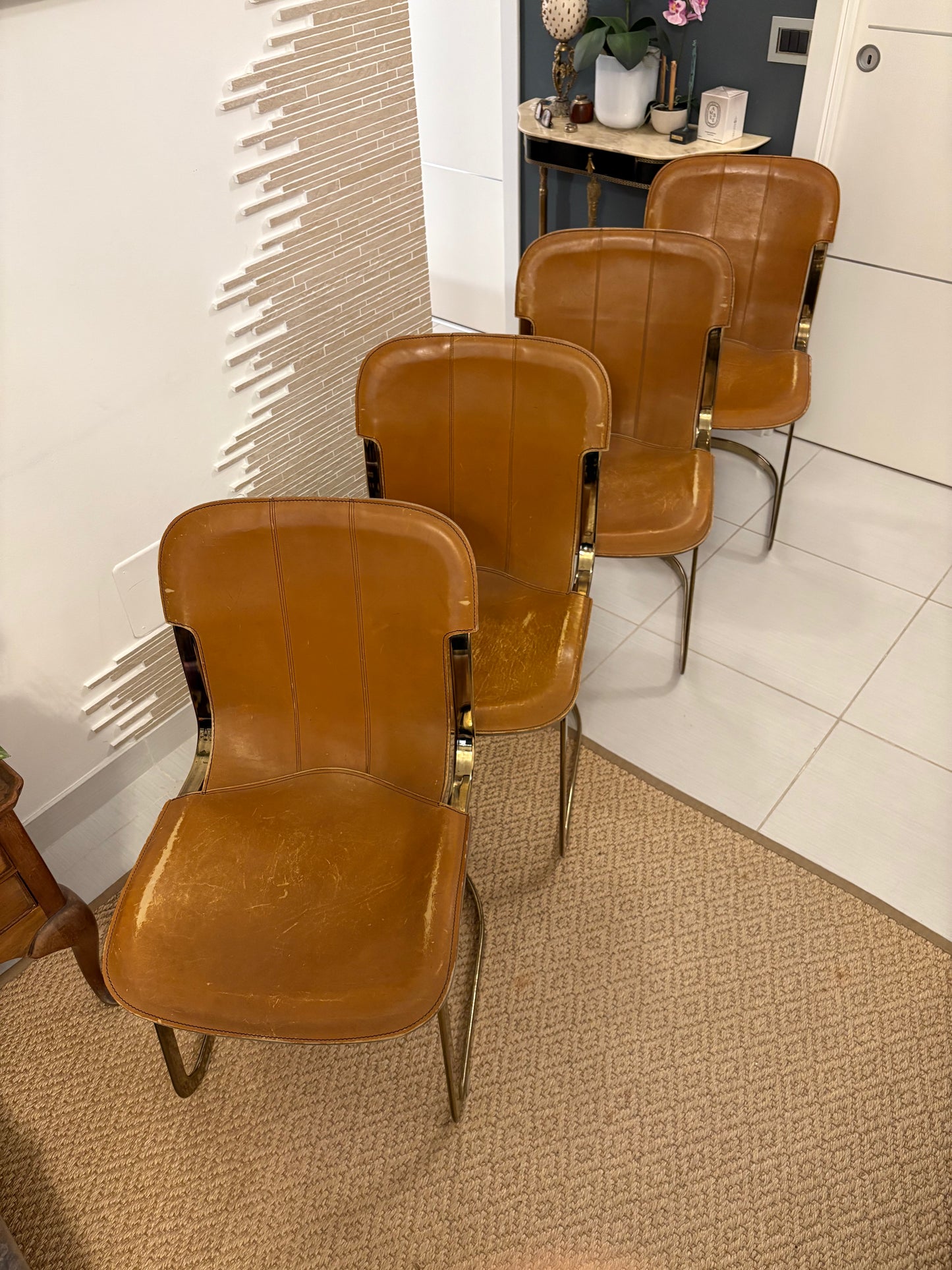 Set of 4 Willy Rizzo leather chairs