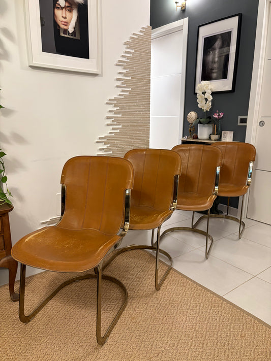 Set of 4 Willy Rizzo leather chairs