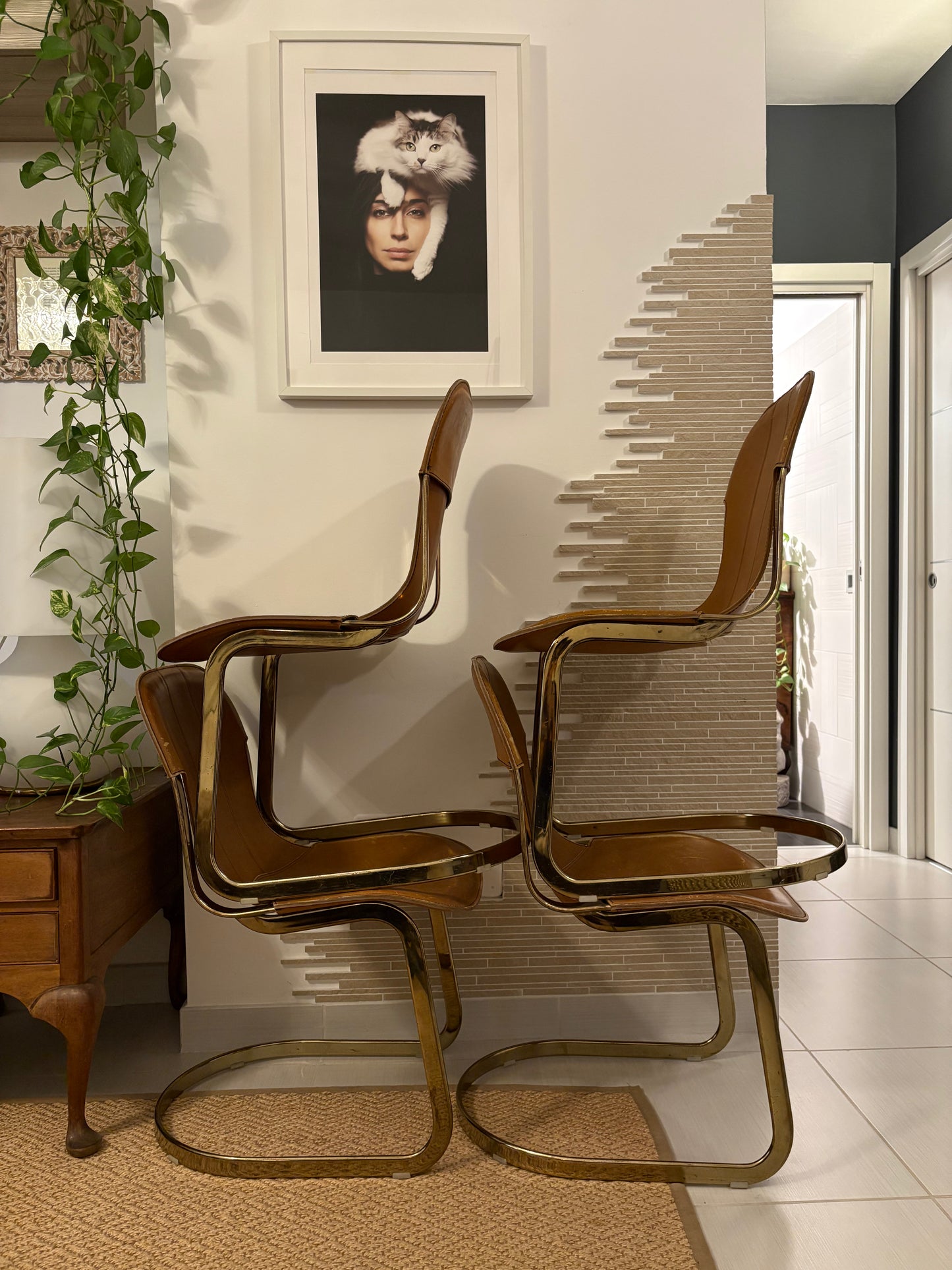 Set of 4 Willy Rizzo leather chairs