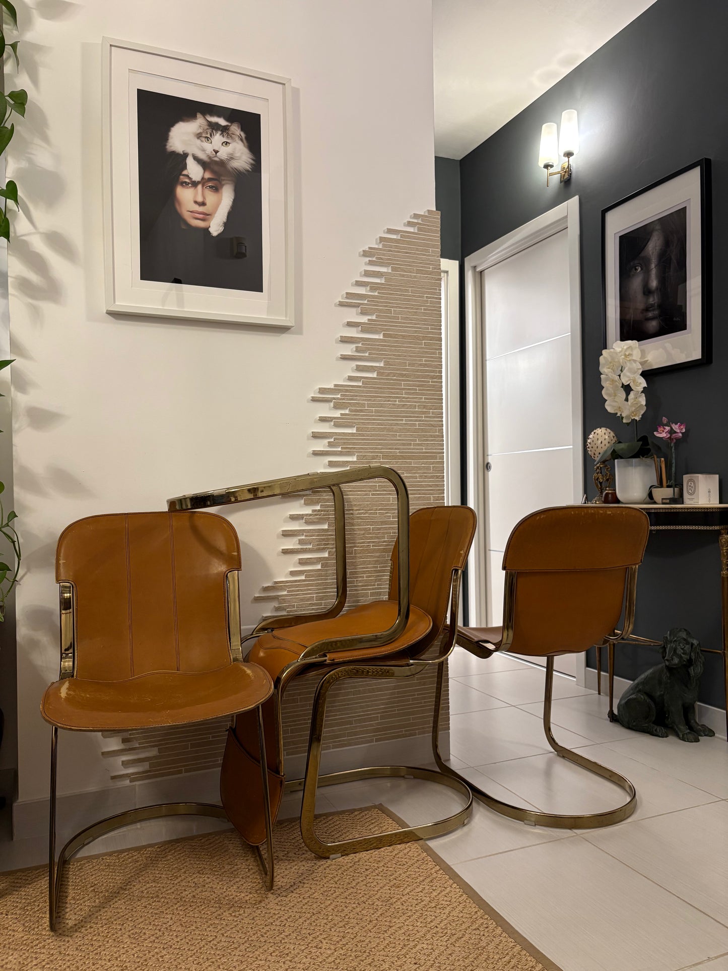 Set of 4 Willy Rizzo leather chairs