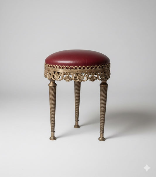 Vintage leather and brass seat