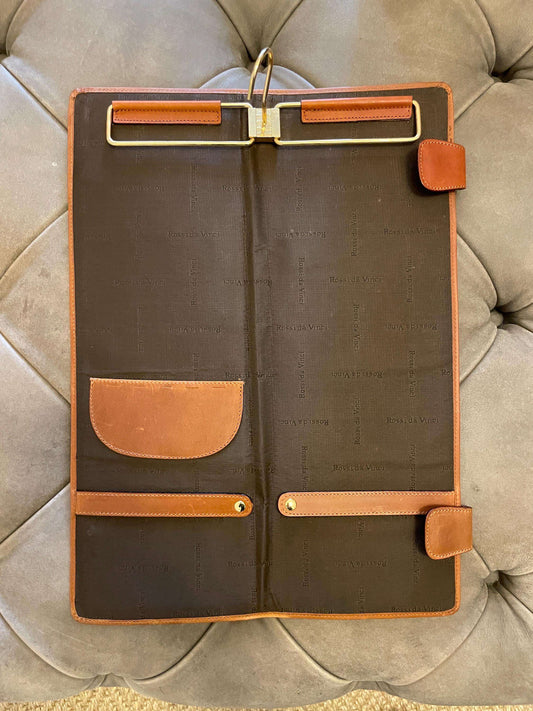 Organizer da viaggio vintage italiano elegante in pelle con chiusura in ottone per cravatte