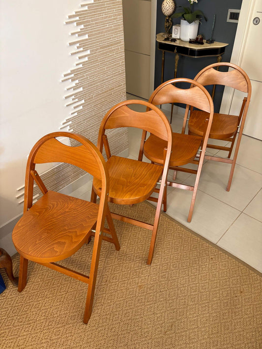 Set di quattro sedie pieghevoli Tric Castiglioni in legno vintage design italiano mid century elegante