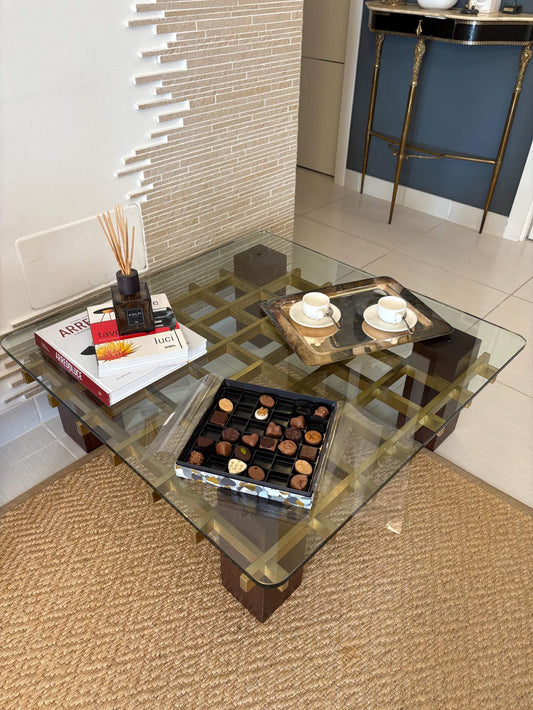 Vintage table living space age trays mid century set of two antique luxury handmade decoration Brass wood deco Italy design coffee bedroom image 2