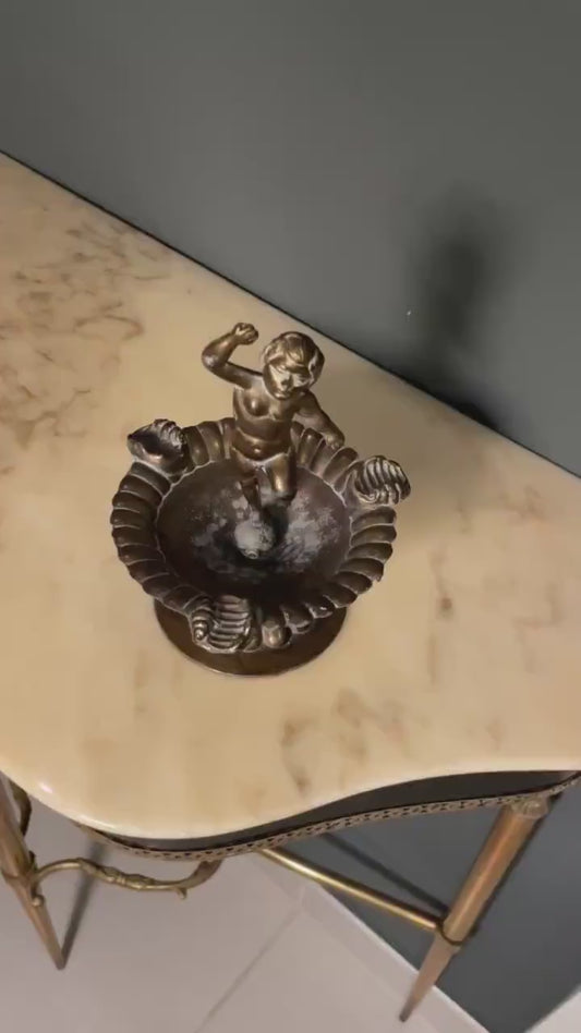 Mid century Italian ashtray on wooden side table with cigar
