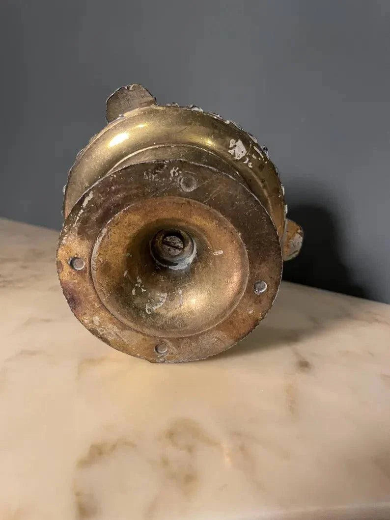 Posacenere vintage italiano in ottone con base in legno, elegante pezzo artigianale di metà secolo dallo stile retrò unico