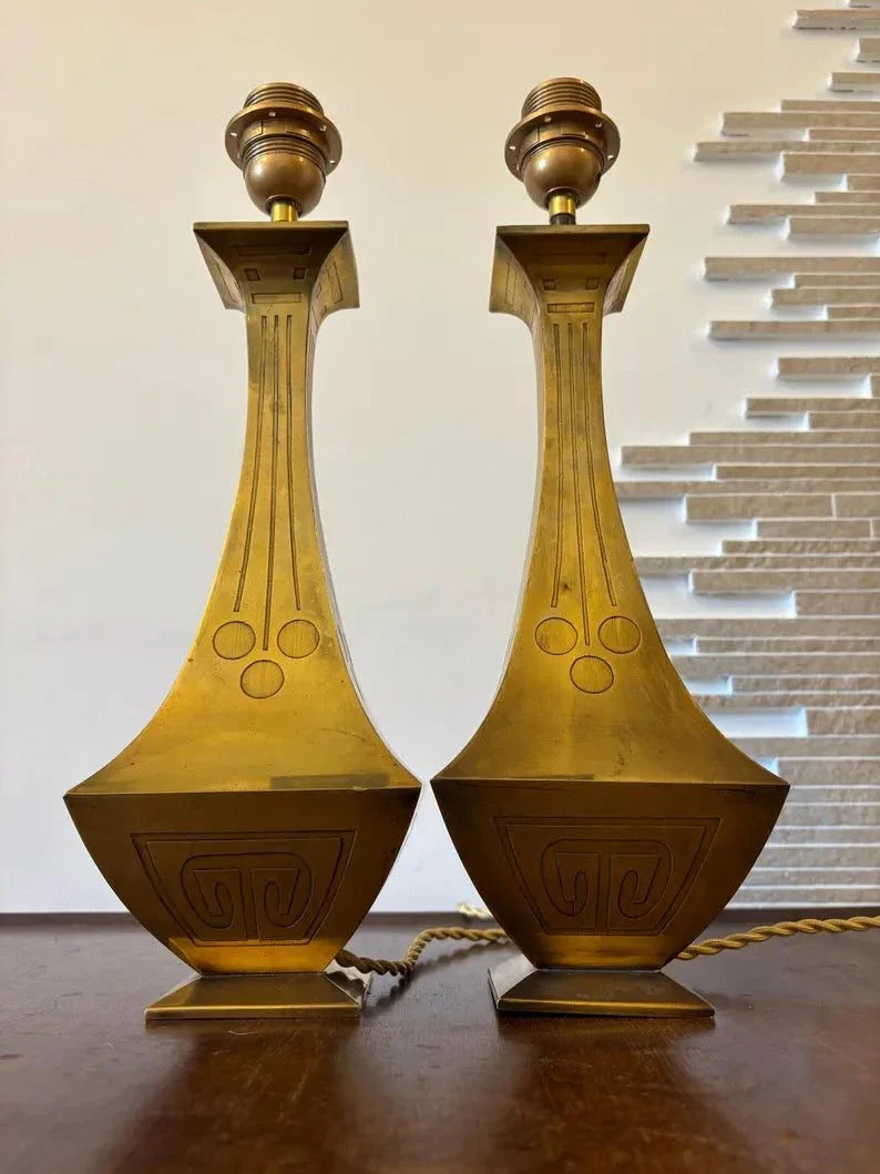 Coppia di lampade da scrivania vintage in ottone stile Space Age con design Bauhaus anni '70